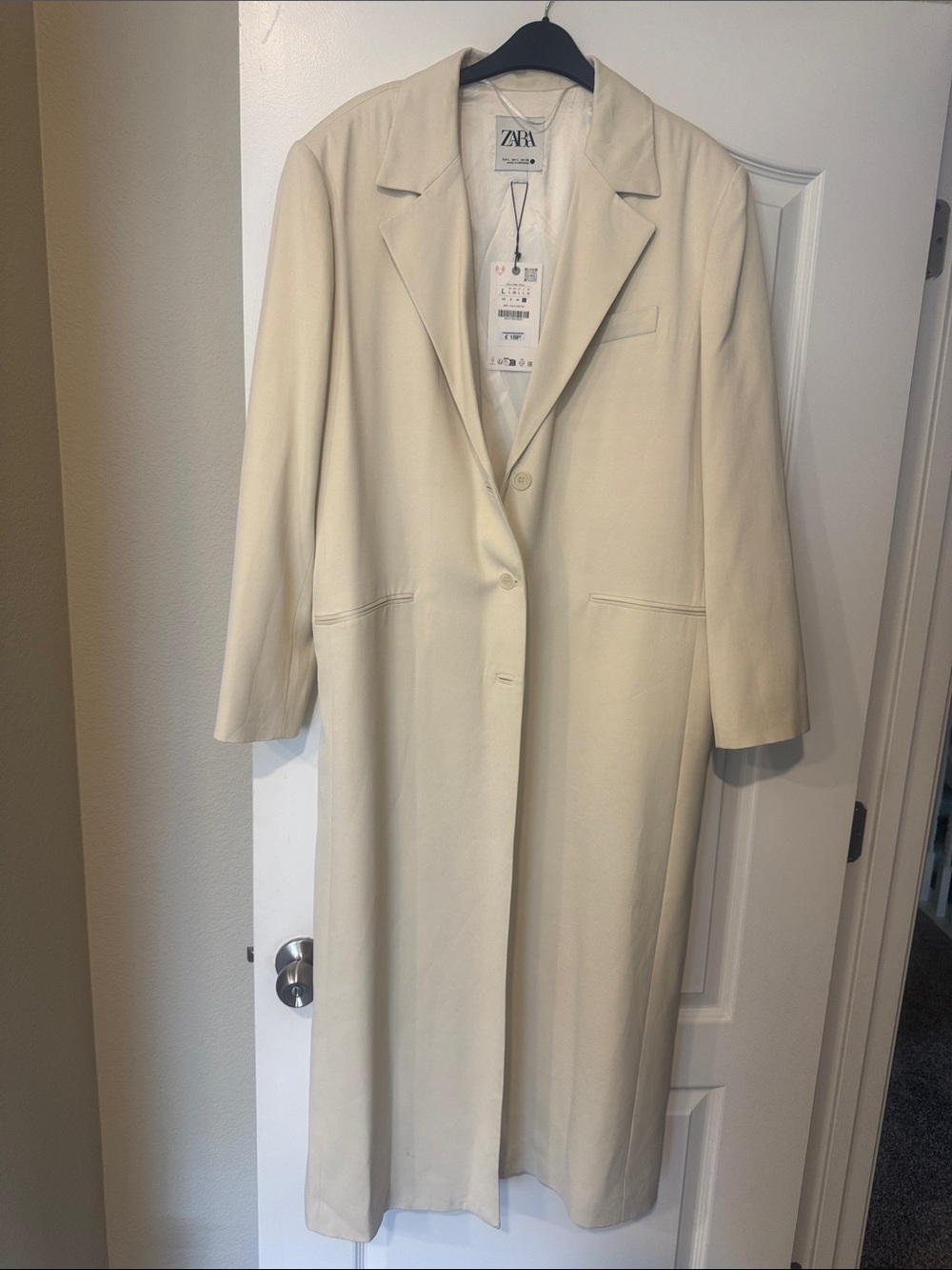 Zara Cream Long Tailored Trench Coat